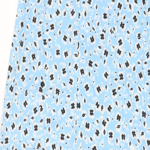 Topshop Womens Blue Floral Viscose A-Line Size 10 Round Neck Button