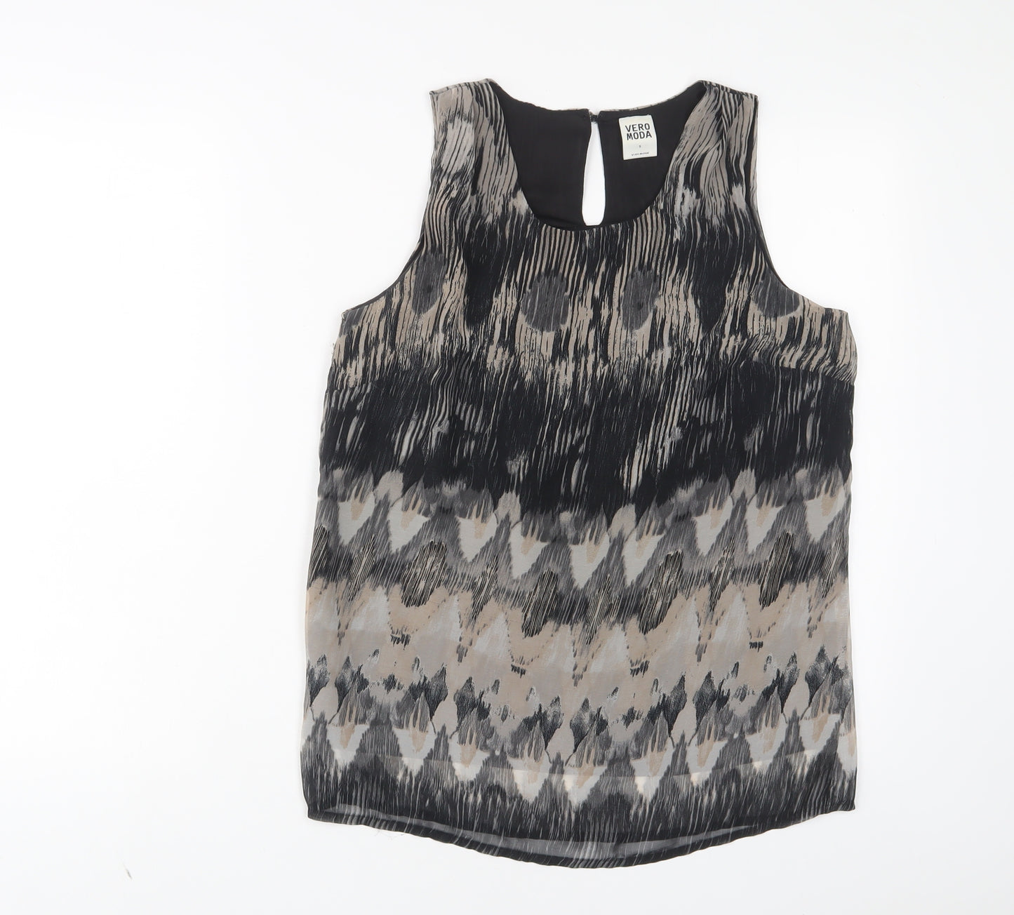 VERO MODA Womens Multicoloured Geometric Polyester Basic Tank Size S Scoop Neck