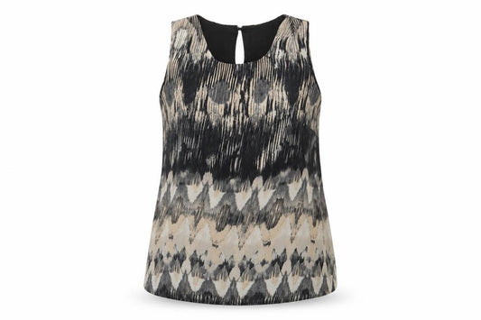 Front view of Vero Moda women’s multicoloured geometric polyester basic tank, size S, scoop neck