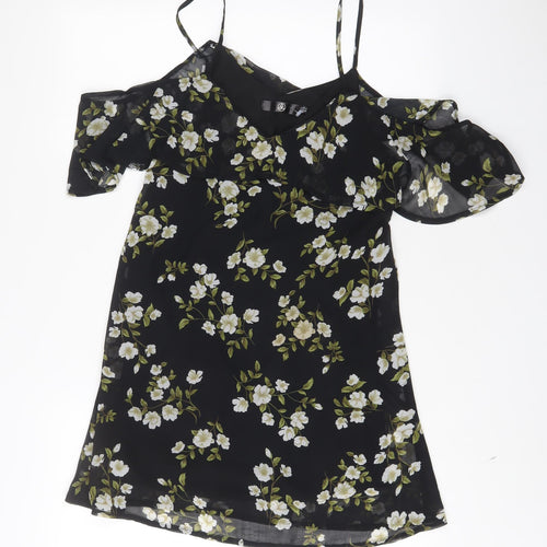 Missguided Womens Black Floral Polyester A-Line Size 8 V-Neck Pullover
