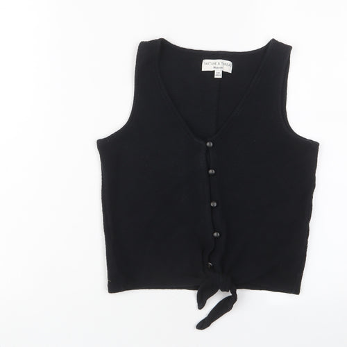 Texture & Thread Womens Black Cotton Cropped Tank Size 2XS V-Neck