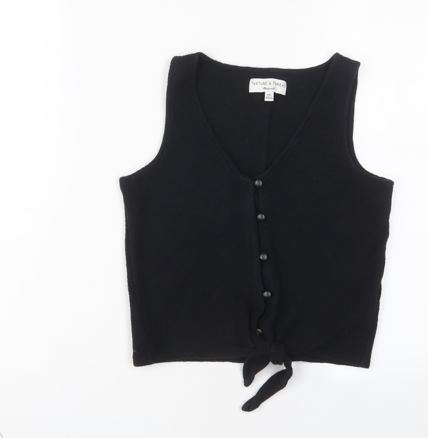 Texture & Thread Womens Black Cotton Cropped Tank Size 2XS V-Neck