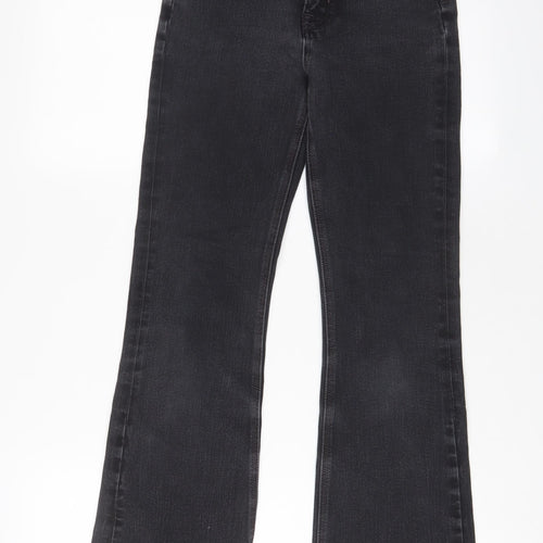 Marks and Spencer Womens Grey Cotton Flared Jeans Size 6 L28 in Slim Zip