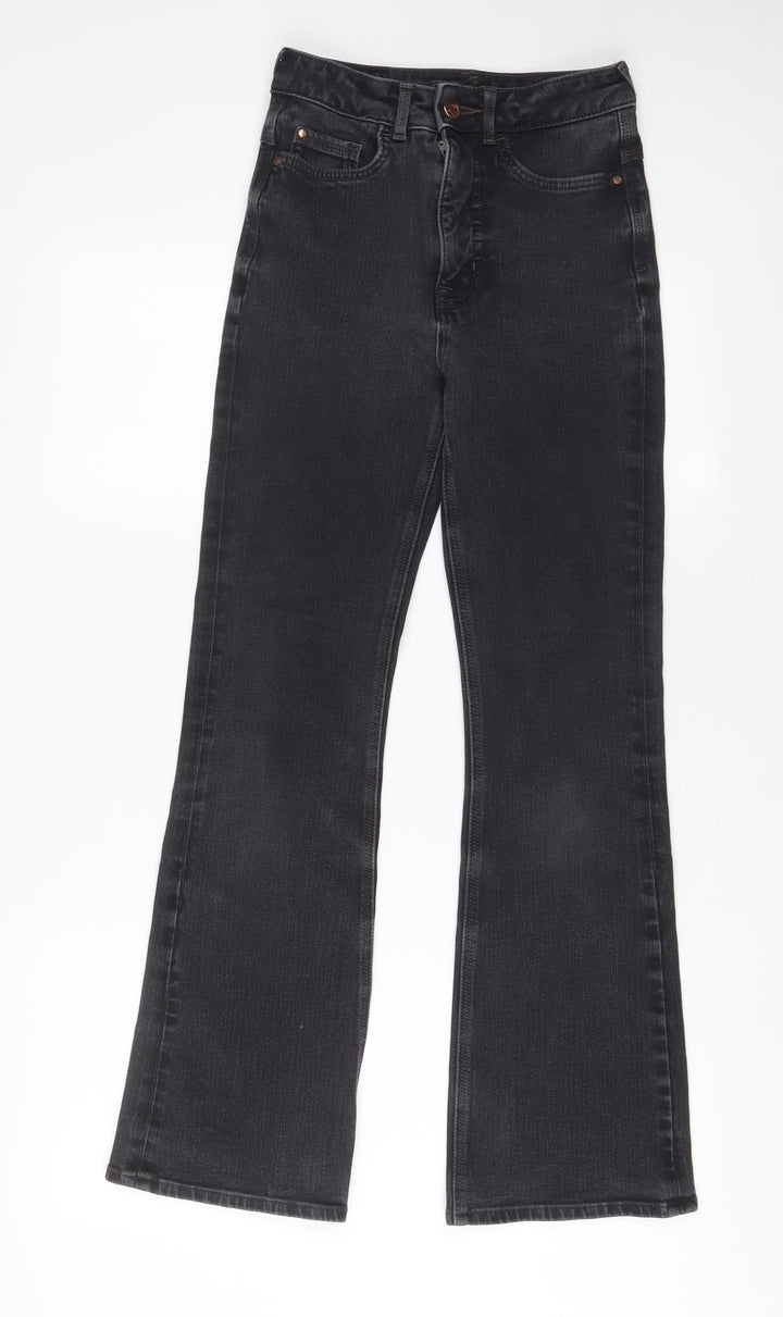 Marks and Spencer Womens Grey Cotton Flared Jeans Size 6 L28 in Slim Zip