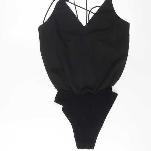 Topshop Womens Black Polyester Bodysuit One-Piece Size 8 Snap - Cross Back