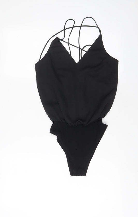 Topshop Womens Black Polyester Bodysuit One-Piece Size 8 Snap - Cross Back