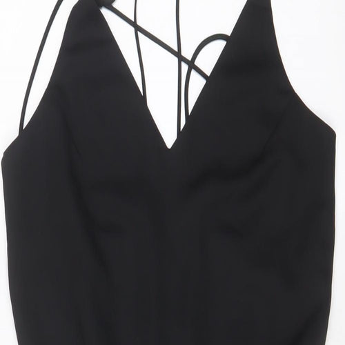 Topshop Womens Black Polyester Bodysuit One-Piece Size 8 Snap - Cross Back