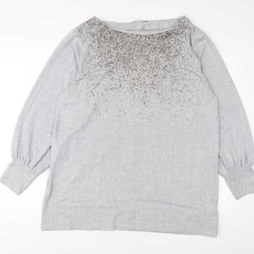 Marks and Spencer Womens Grey Boat Neck Geometric Polyester Pullover Jumper Size 18