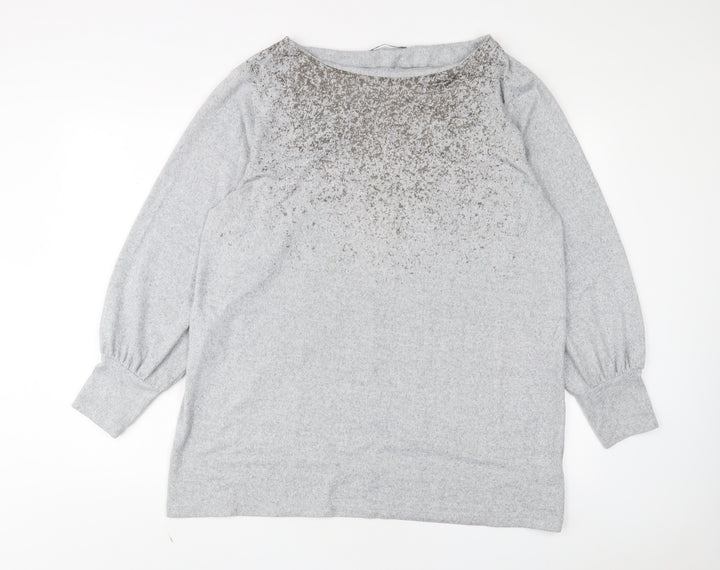 Marks and Spencer Womens Grey Boat Neck Geometric Polyester Pullover Jumper Size 18