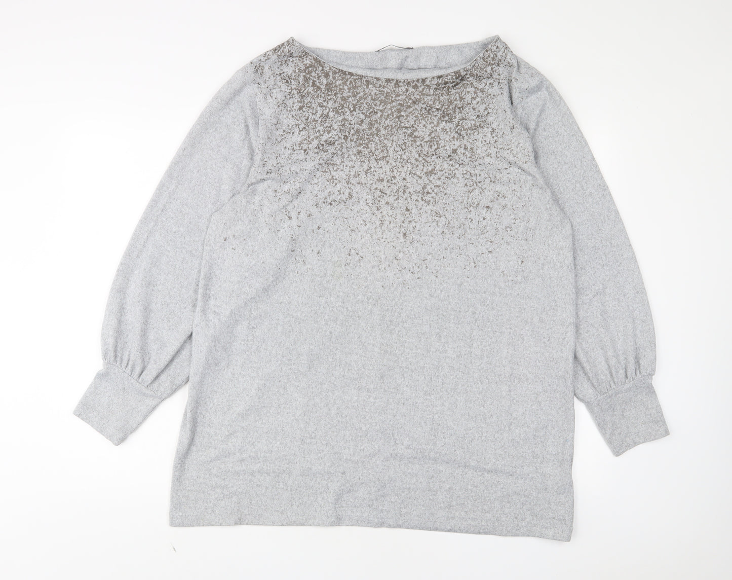 Marks and Spencer Womens Grey Boat Neck Geometric Polyester Pullover Jumper Size 18