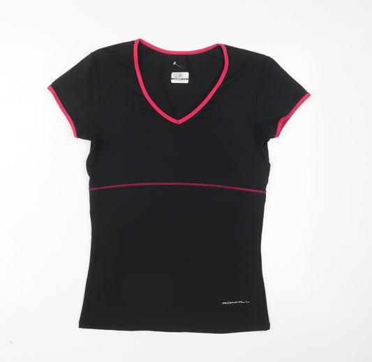 Ronhill Womens Black Polyester Basic T-Shirt Size 12 V-Neck Pullover