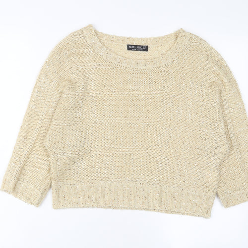 Select Womens Gold Boat Neck Acrylic Pullover Jumper Size 16 - Sequins