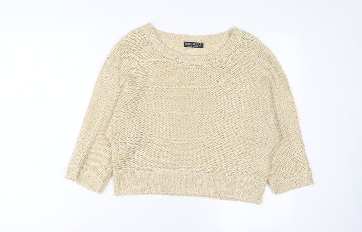 Select Womens Gold Boat Neck Acrylic Pullover Jumper Size 16 - Sequins