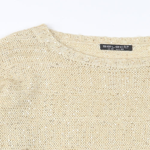 Select Womens Gold Boat Neck Acrylic Pullover Jumper Size 16 - Sequins