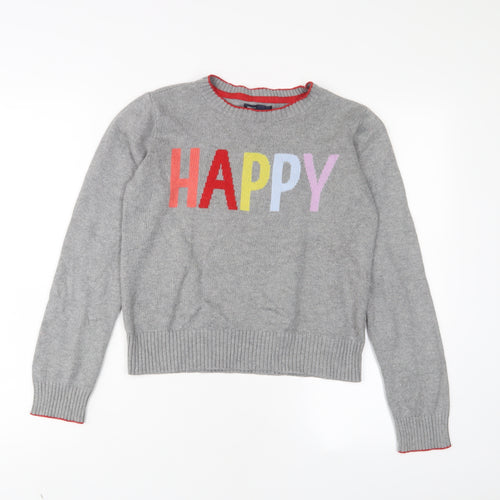 Gap Girls Grey Crew Neck Cotton Pullover Jumper Size 13 Years Pullover - Happy