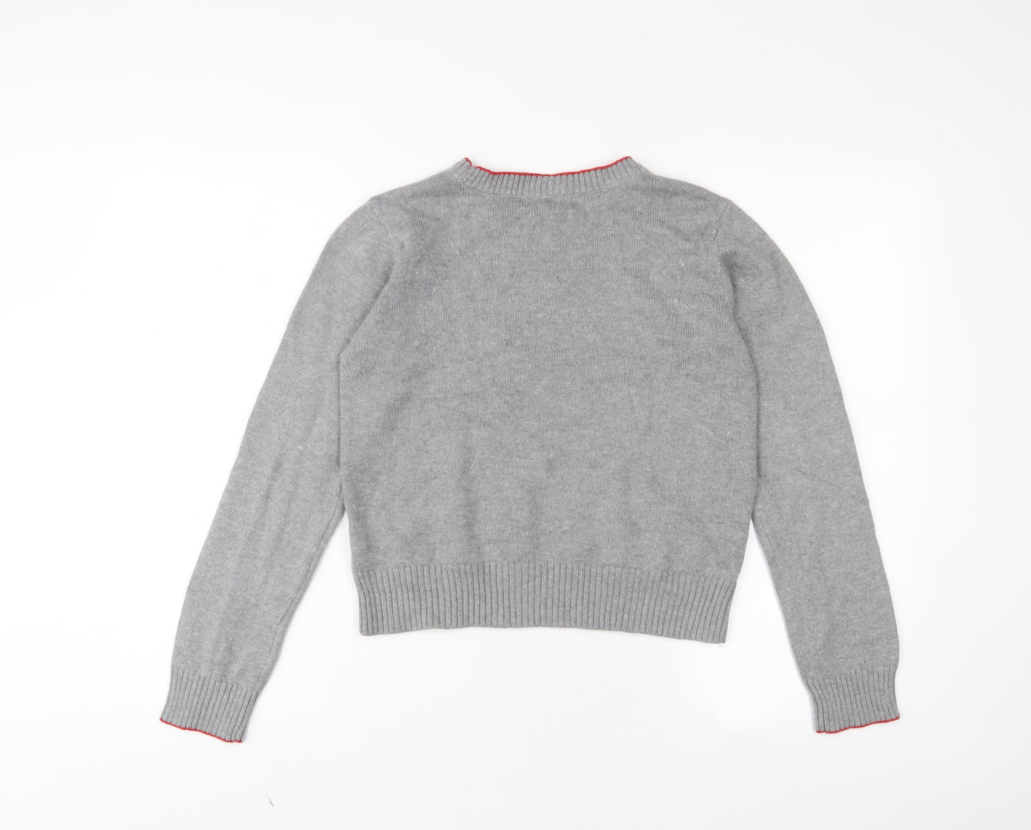 Gap Girls Grey Crew Neck Cotton Pullover Jumper Size 13 Years Pullover - Happy