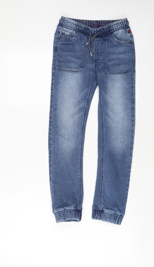 TAPE A L'OEIL Boys Blue Cotton Tapered Jeans Size 9 Months L22 in Regular Drawstring