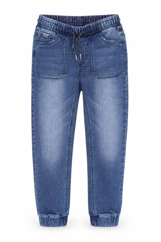 TAPE A L'OEIL Boys Blue Cotton Tapered Jeans Size 9 Months L22 in Regular Drawstring