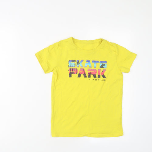 Dunnes Stores Boys Yellow Cotton Basic T-Shirt Size 9 Years Crew Neck Pullover - Skate park