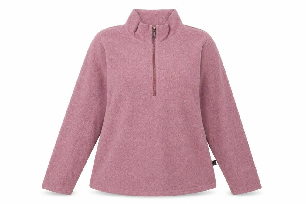 Front view of Hawkshead women’s purple polyester pullover sweatshirt, size UK 16, zip - logo, embroidered