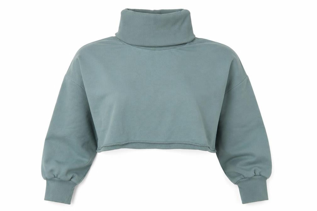 Front view of ASOS women’s green cotton pullover sweatshirt, size UK 16, pullover - cropped