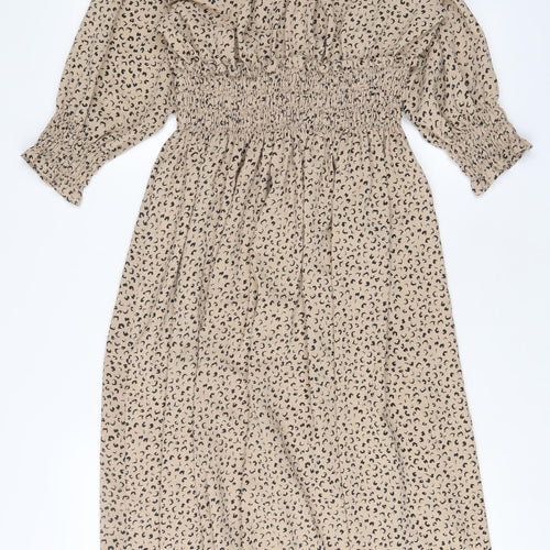 ;OVE SUNSHINE Womens Beige Animal Print Polyester A-Line Size 16 V-Neck Button