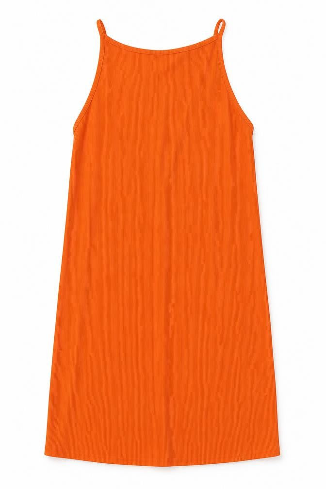 Front view of Boohoo women’s orange polyester a-line, size UK 16, scoop neck pullover