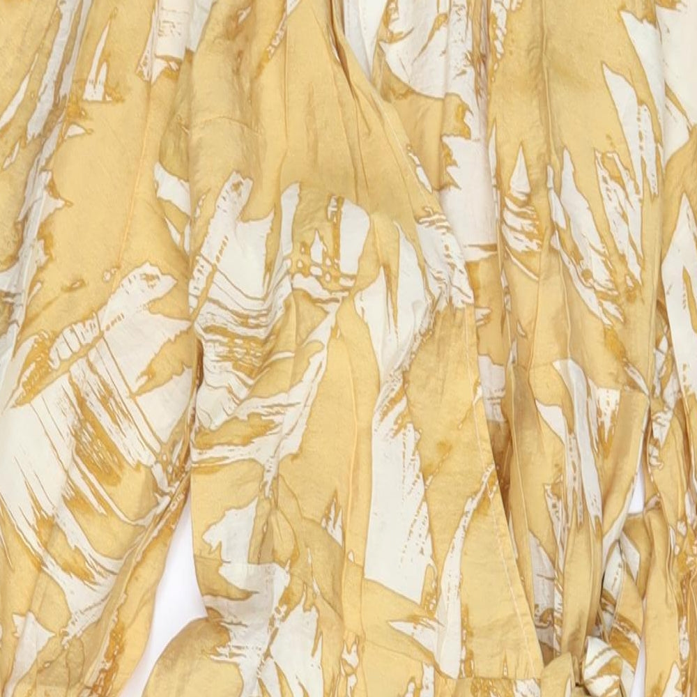 H&M Womens Yellow Floral Viscose Wrap Dress Size M V-Neck Pullover