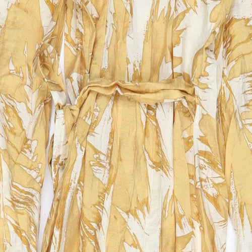 H&M Womens Yellow Floral Viscose Wrap Dress Size M V-Neck Pullover