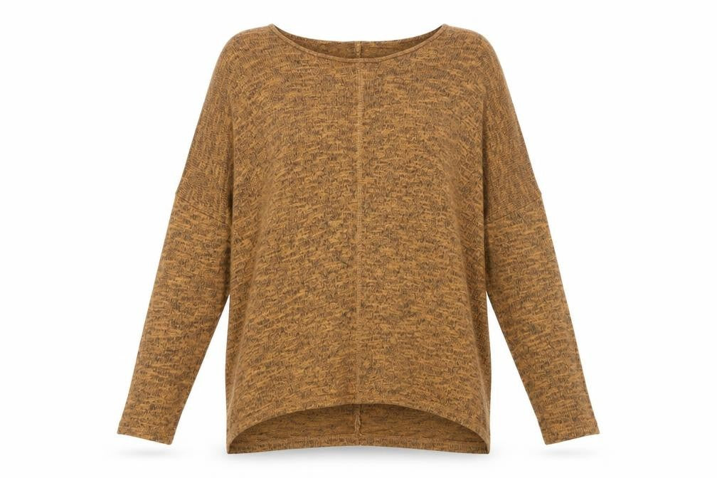 Front view of New Look women’s brown crew neck viscose jumper, size UK 8