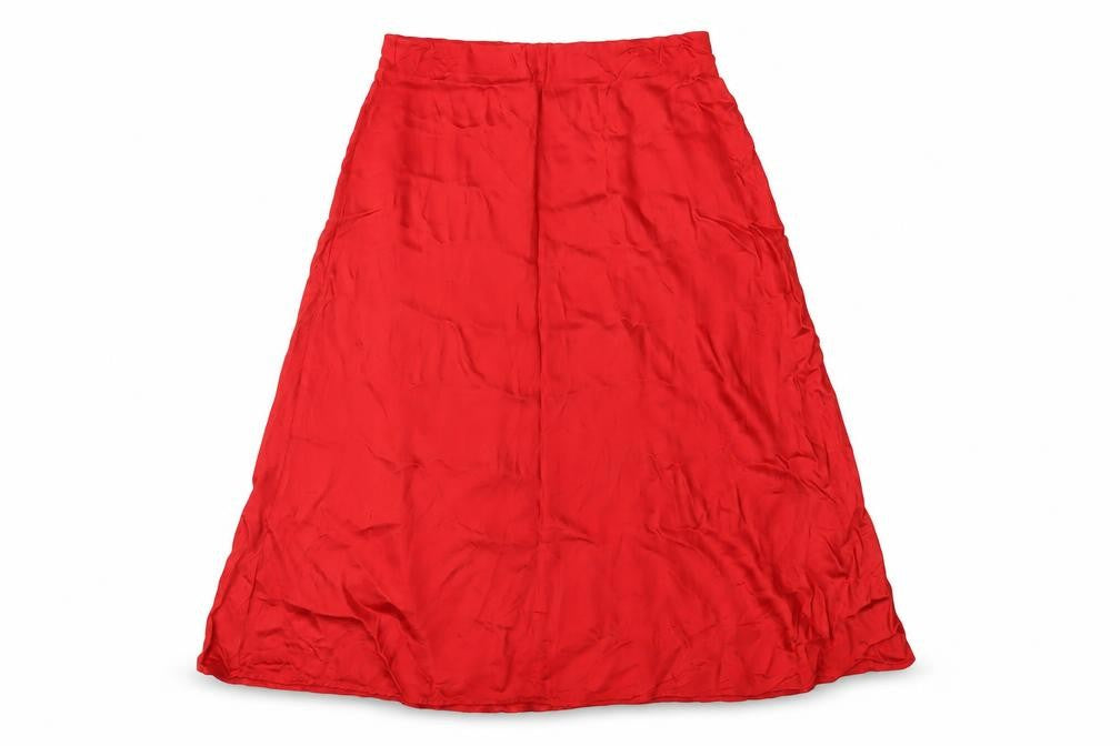 Front view of H&M women’s red viscose a-line skirt, size M