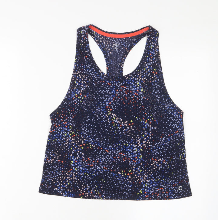 Goodmove Womens Blue Geometric Polyester Basic Tank Size 8 Scoop Neck Pullover