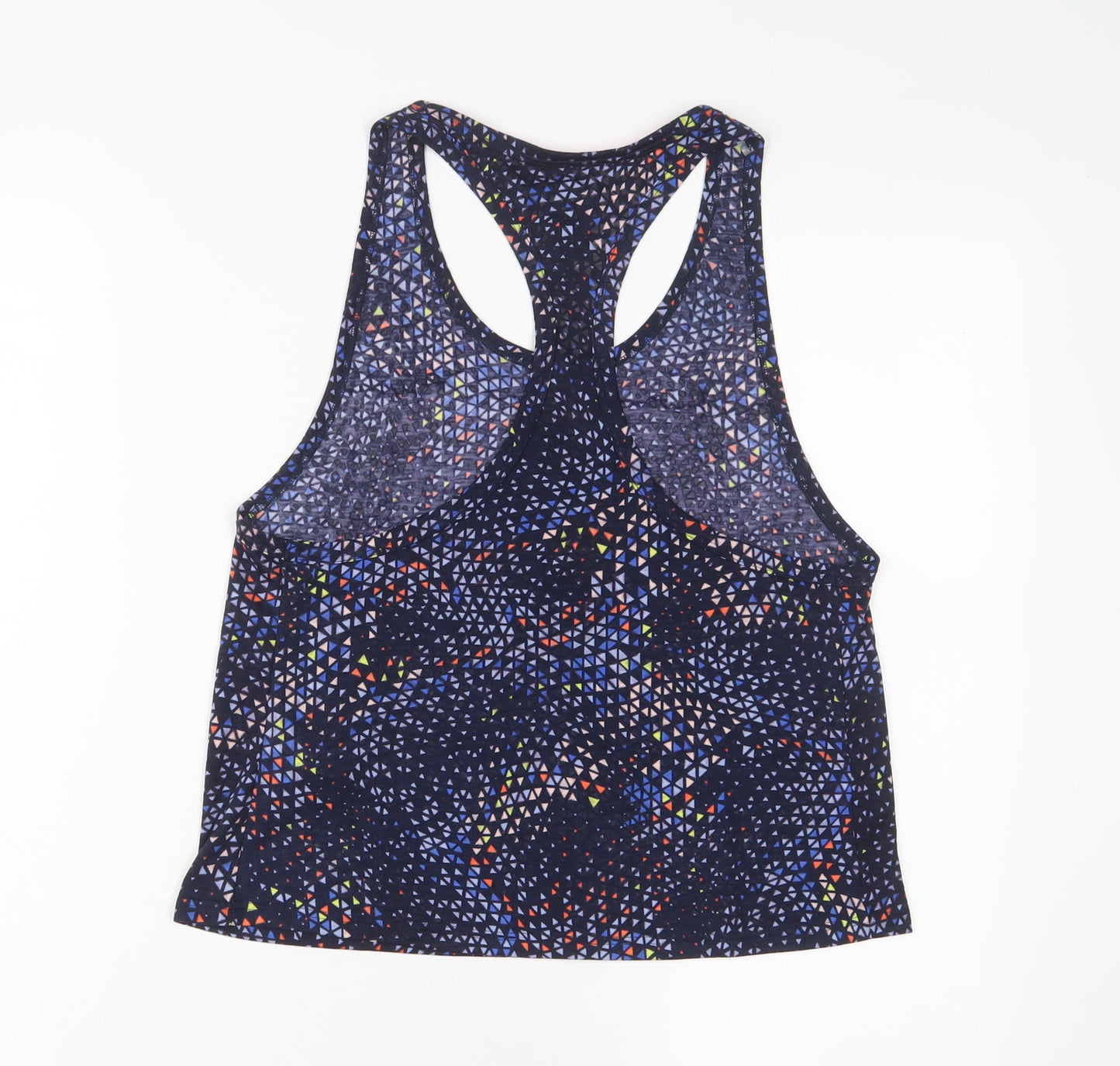 Goodmove Womens Blue Geometric Polyester Basic Tank Size 8 Scoop Neck Pullover