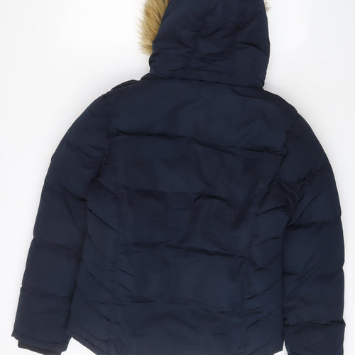 SoulCal&Co Womens Blue Parka Coat Size 10 Zip - Zip Pockets
