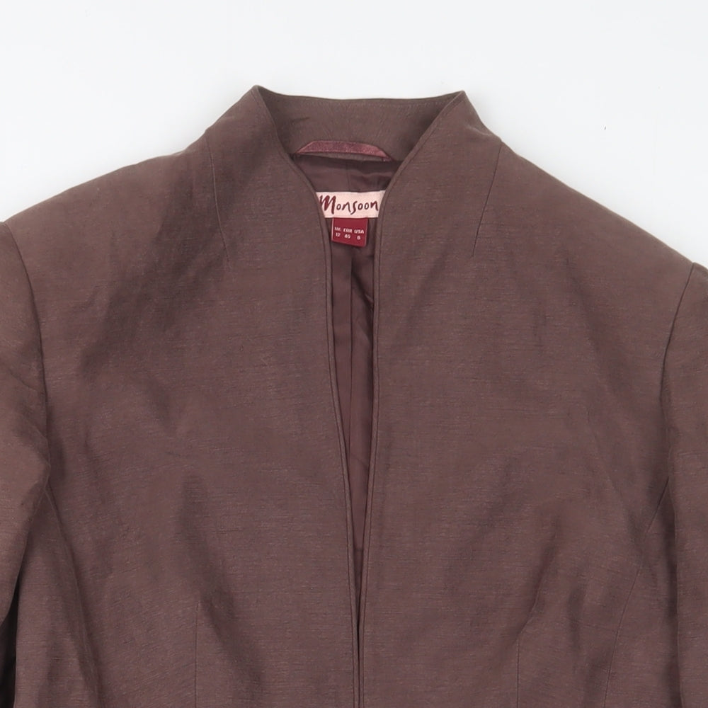 Monsoon Womens Brown Jacket Size 12 Hook & Eye - Embroidered