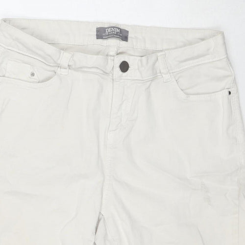 Dorothy Perkins Womens White Cotton Basic Shorts Size 14 L10 in Regular Zip