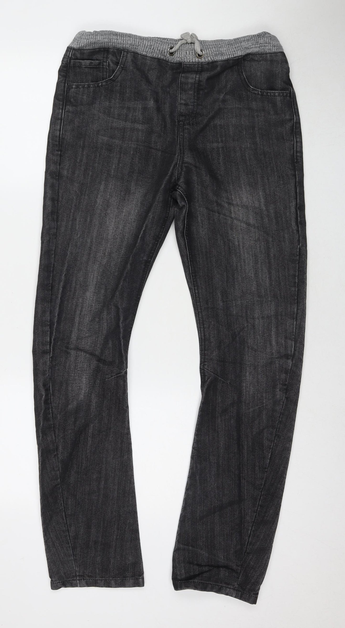 Marks and Spencer Boys Grey Cotton Straight Jeans Size 13-14 Years L31 in Regular Drawstring