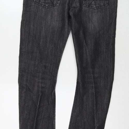 Marks and Spencer Boys Grey Cotton Straight Jeans Size 13-14 Years L31 in Regular Drawstring