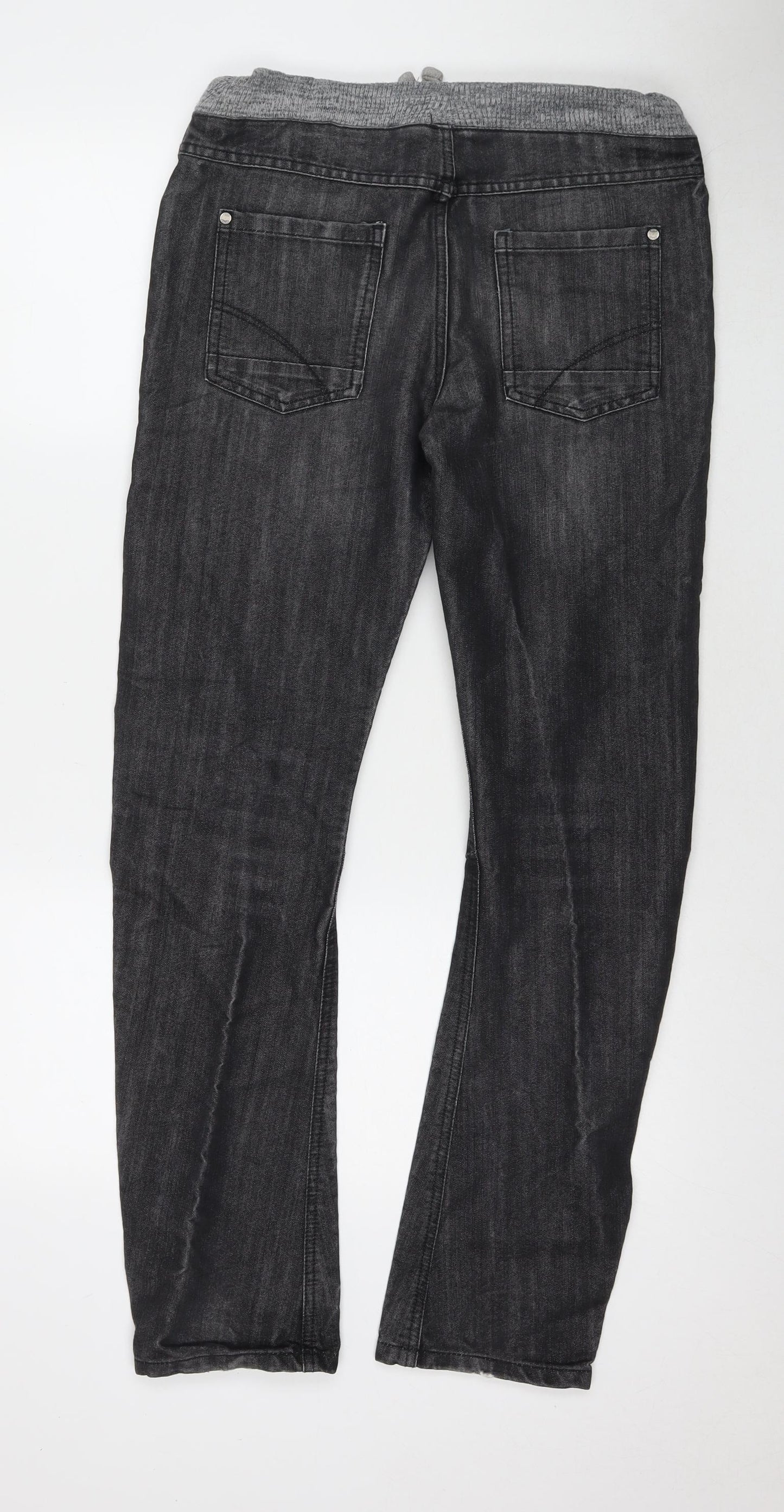 Marks and Spencer Boys Grey Cotton Straight Jeans Size 13-14 Years L31 in Regular Drawstring