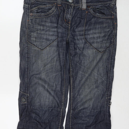 NEXT Womens Blue Cotton Boyfriend Jeans Size 14 L20 in Regular Zip