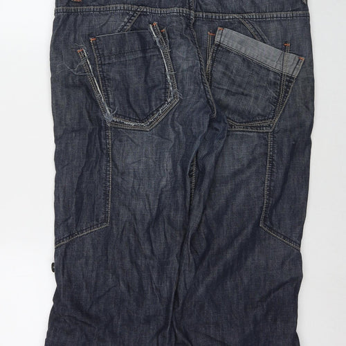 NEXT Womens Blue Cotton Boyfriend Jeans Size 14 L20 in Regular Zip