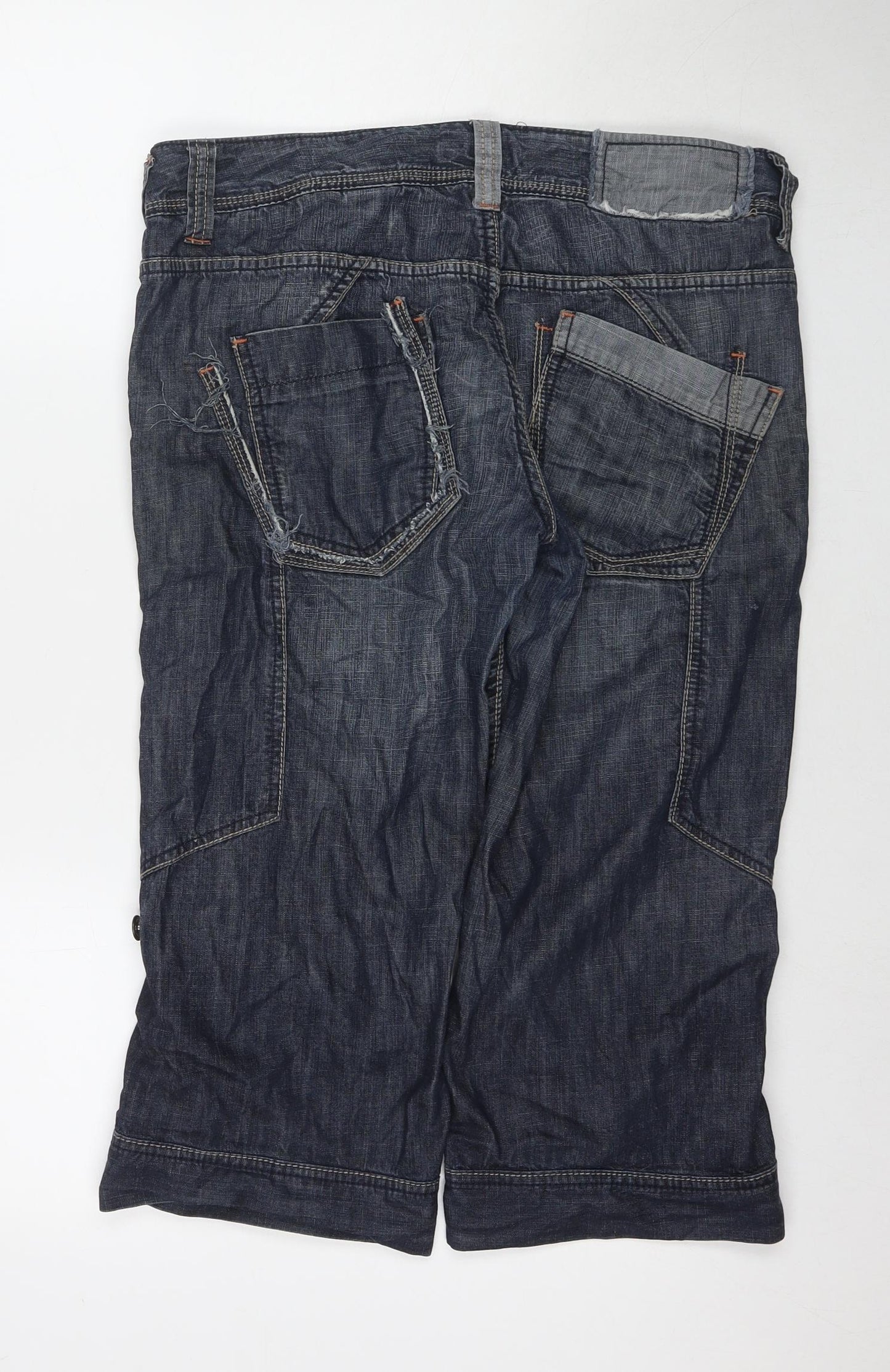 NEXT Womens Blue Cotton Boyfriend Jeans Size 14 L20 in Regular Zip