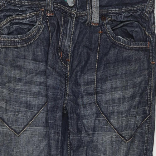 NEXT Womens Blue Cotton Boyfriend Jeans Size 14 L20 in Regular Zip