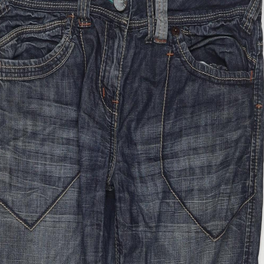 NEXT Womens Blue Cotton Boyfriend Jeans Size 14 L20 in Regular Zip