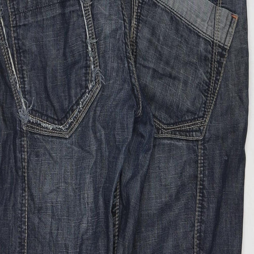 NEXT Womens Blue Cotton Boyfriend Jeans Size 14 L20 in Regular Zip