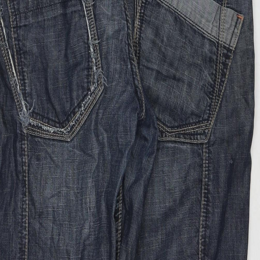 NEXT Womens Blue Cotton Boyfriend Jeans Size 14 L20 in Regular Zip
