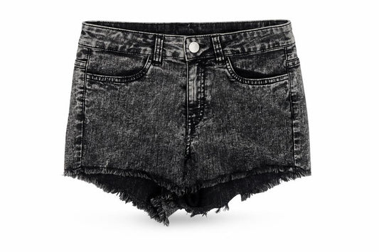 Front view of Divided by H&M women’s grey cotton cut-off shorts, size UK 10, 3-inch leg regular zip