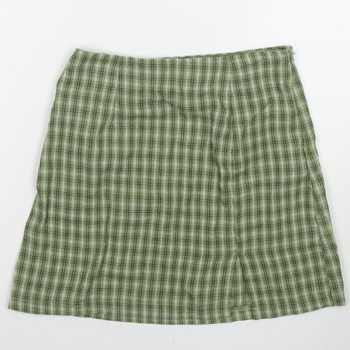 Princess Polly Womens Green Check Cotton Mini Skirt Size 6 Zip