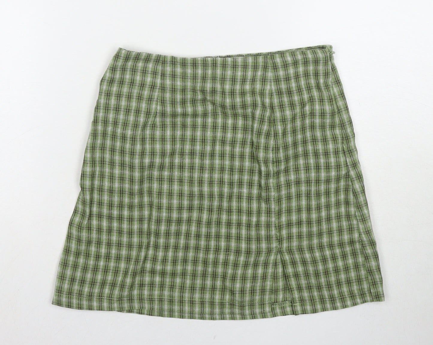 Princess Polly Womens Green Check Cotton Mini Skirt Size 6 Zip