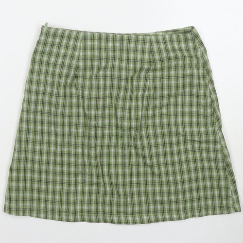 Princess Polly Womens Green Check Cotton Mini Skirt Size 6 Zip